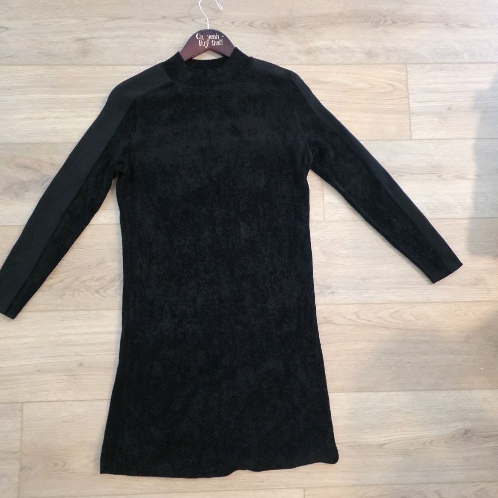 PERFECT COS Black Long Sleeve Chenille Mock Neck Mini Dress Size Medium